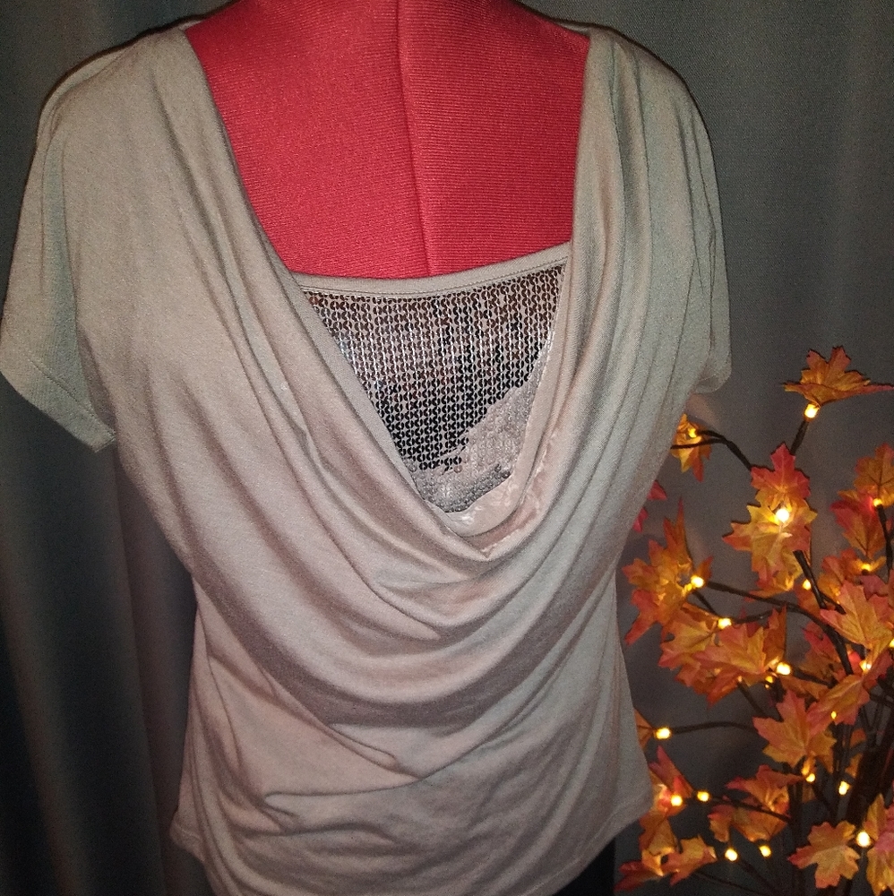 Venus Champagne Blouse Silky w/ Sequins Cami